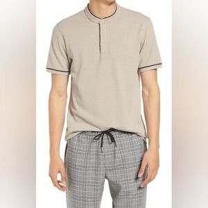 Open Edit Men's Gray Textured Henley polo Large L